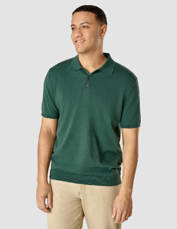 Men's Shirts with Lace-Up HemlinesSilk / Cotton Short Sleeve Polo Forest Green