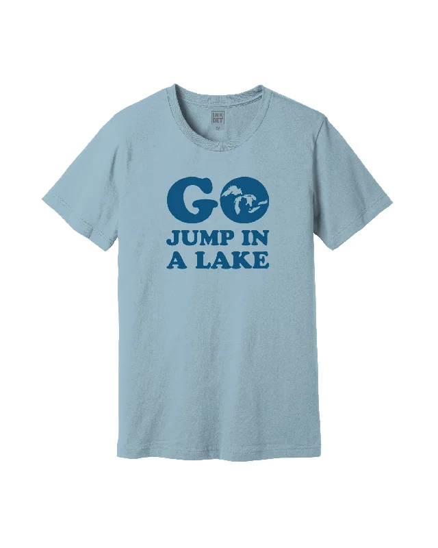 Men's Shirts with Pleated HemlinesThe Great Lakes State - Go Jump In A Lake T-Shirt - Light Blue