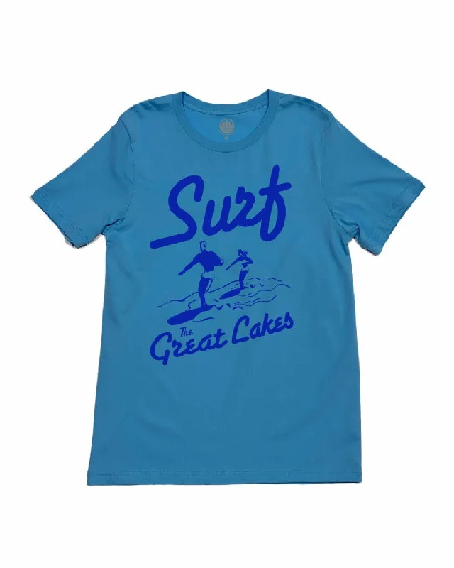 Men's Shirts with Embellished SleevesThe Great Lakes State SURF THE Great Lakes T-Shirt - Lake Blue