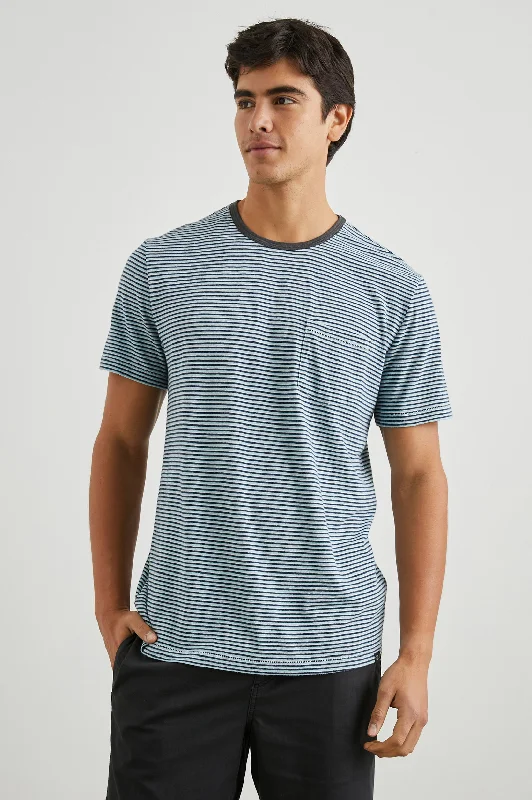 Men's Shirts with Pleated HemlinesVALENCIA T-SHIRT - CERULEAN SKY STRIPE