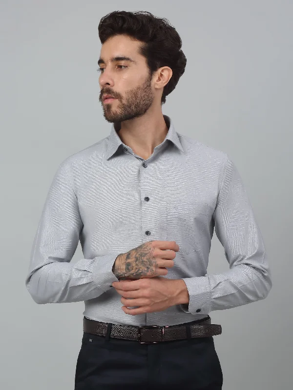 Men's Checkered Shirts for a Retro FeelMen's Light Grey Formal Self Textured Full Sleeve Shirt