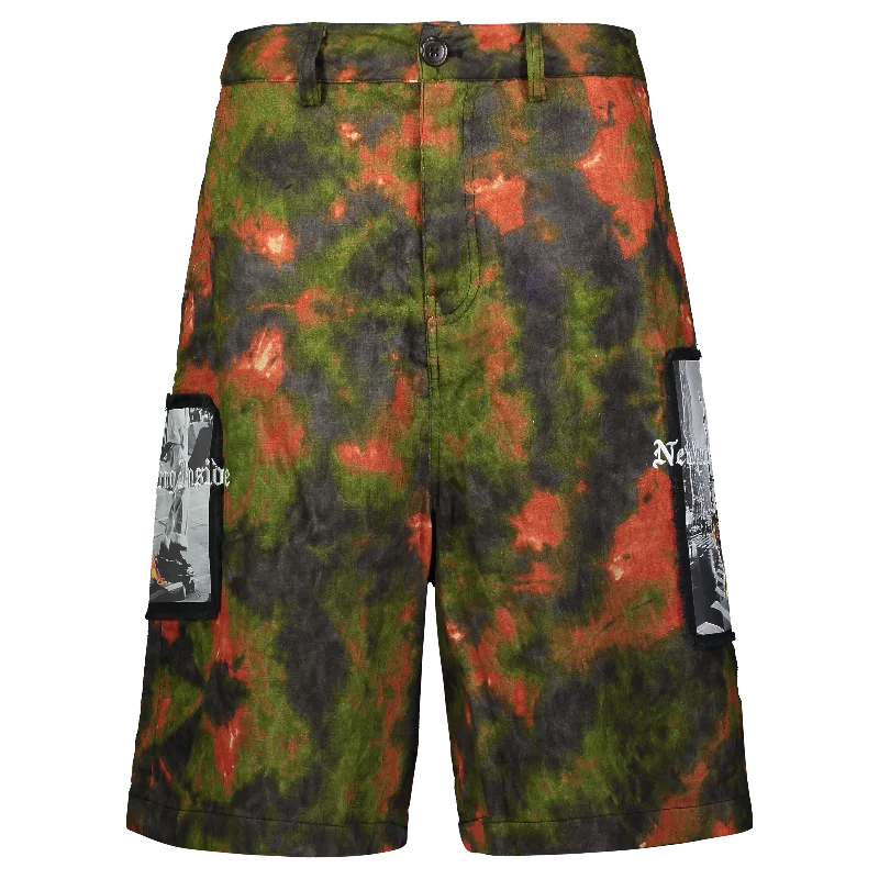 Durable Men's Work PantsUP IN FLAMES SHORTS GREEN/ORANGE JACQUARD