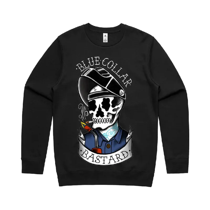 Men's Hoodies with Asymmetric ZippersBlue Collar Bastard Crewneck