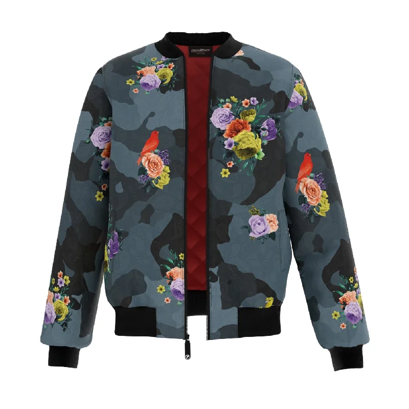 Designer Men's OvercoatsCamo Flower Bomber Jacket