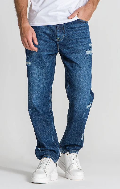 Jeans for Men with a Big BellyDark Blue Ripped Balloon Leg Jeans