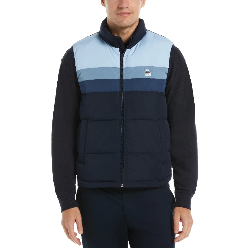 Comfortable Men's ParkasColor Block Puffer Vest