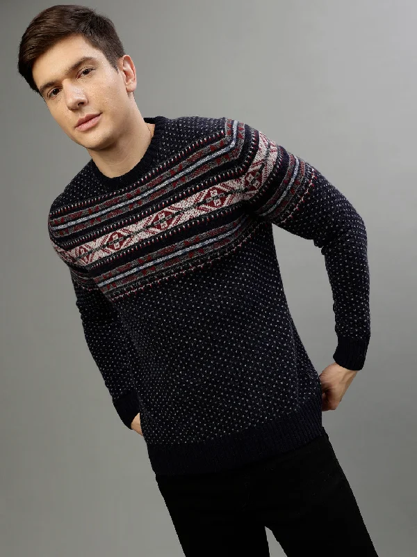 Men's Jeans with Elastic WaistbandsLindbergh Men Printed Round Neck Full Sleeves Sweater