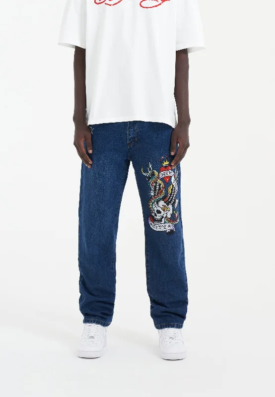 Best Selling Men's Jeans BrandsMens Nyc-Skull Diamante Denim Trousers Jeans - Indigo