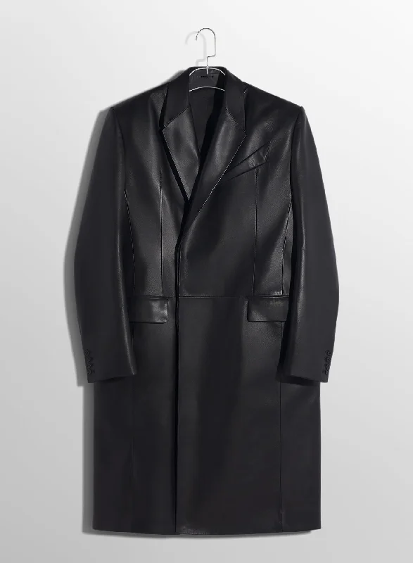 Men's Coats without Liningblack single-breasted leather coat