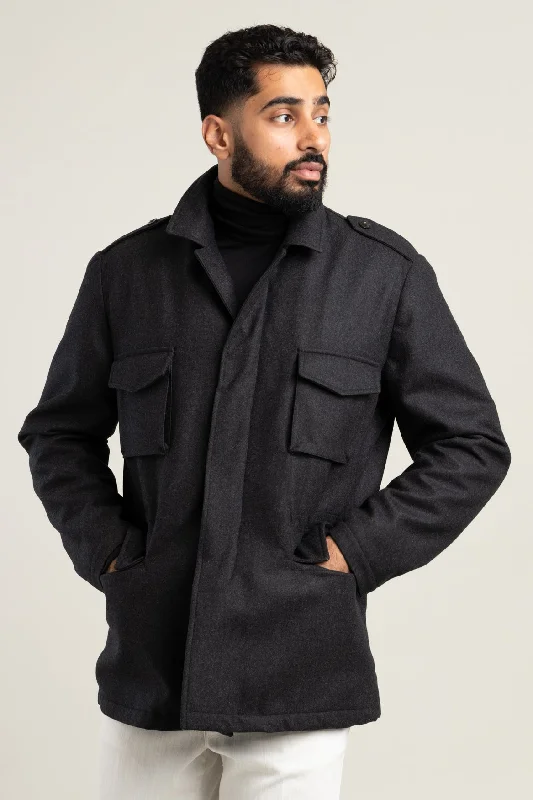 Winter-Ready Men's CoatsDark Grey Wool Field Jacket