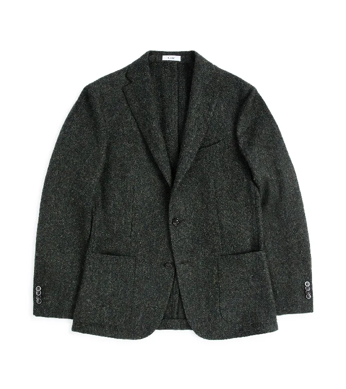 Elegant Men's Wool CoatsBoglioli Shetland Wool Herringbone K Jacket: Green