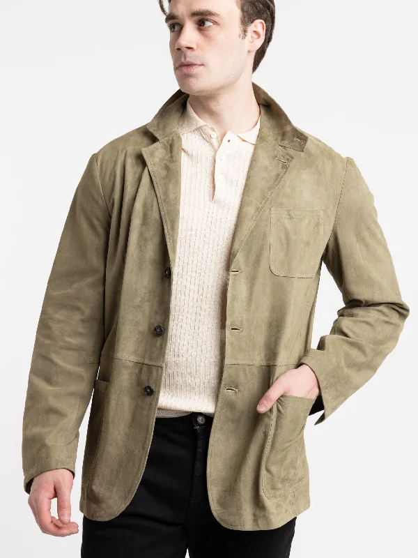 Comfortable Men's ParkasGreen Scutum Suede Jacket