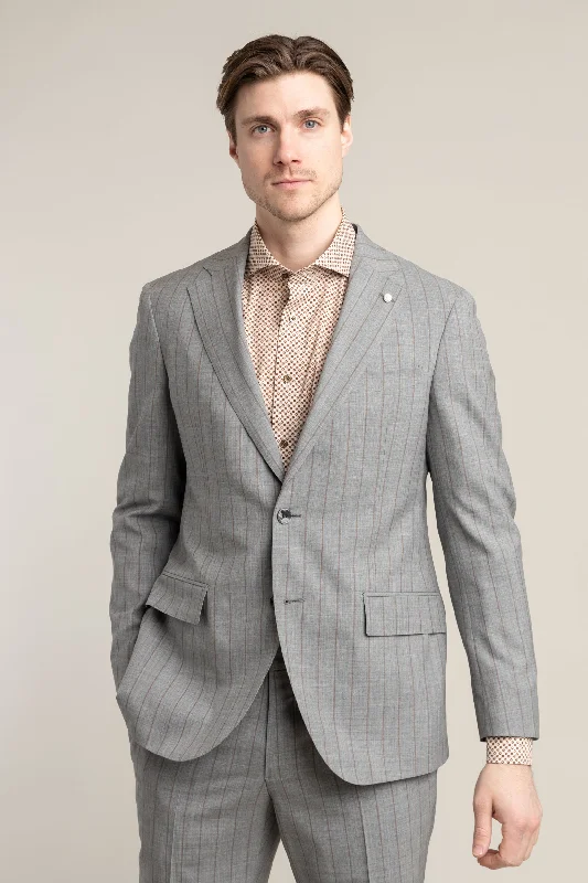 Elegant Men's Wool CoatsGrey Chalk Stripe Suit