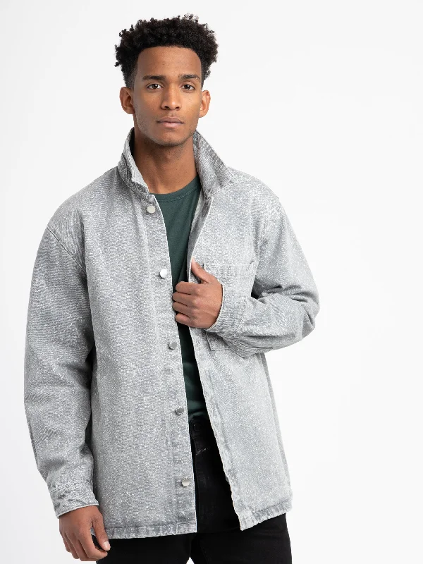 Designer Men's OvercoatsGrey Denim Overshirt