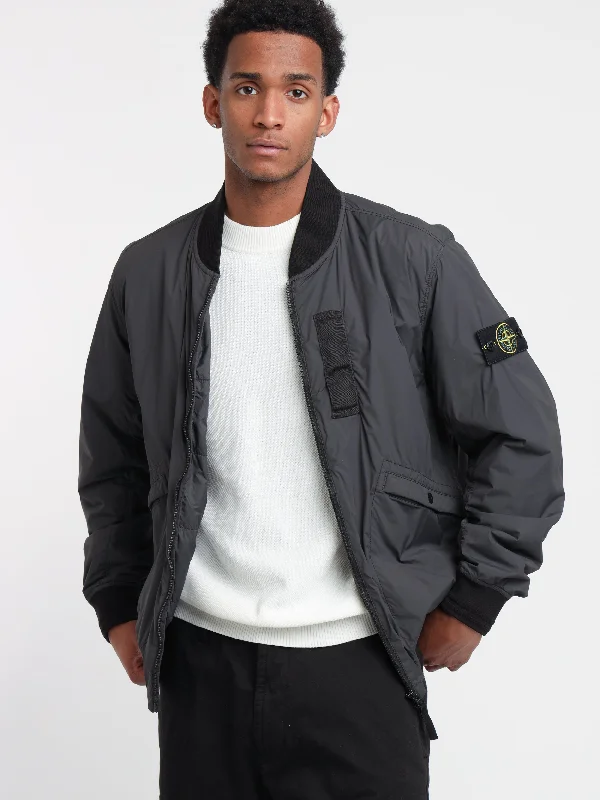 Practical Men's RaincoatsGrey Skin Touch Nylon-TC Bomber Jacket