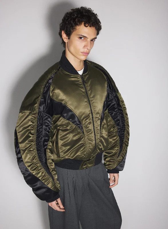 Men's Coats with Ventilationmilitary green satiny bomber jacket