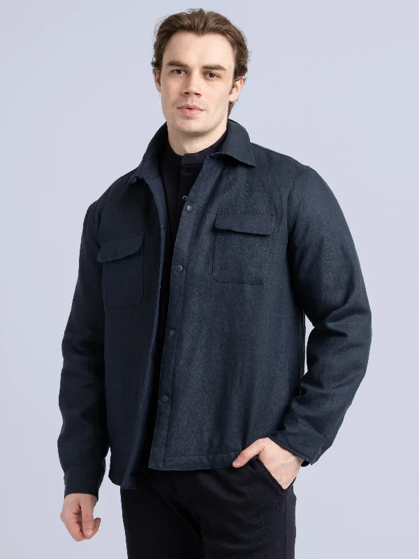 Men's Coats with Breathable FabricNavy Linen Breeze Overshirt