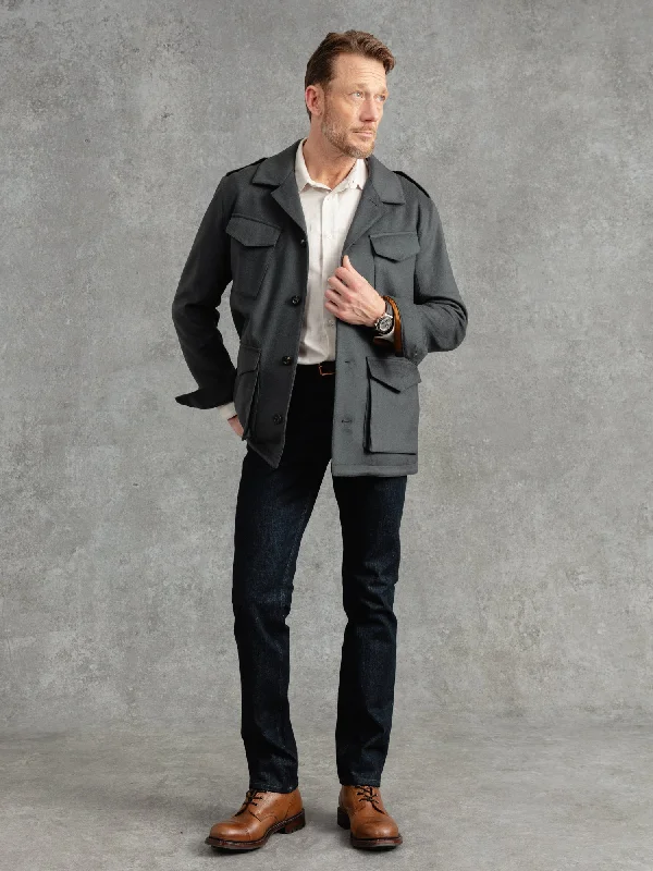 Men's Coats with Embroidered DetailsThe Doeskin Revere Field Jacket - Cobble Grey