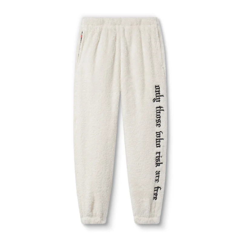 Men's Pants with Faux Leather Patches0692. Sherpa Recovery Sweats - Ivory Cream/Black