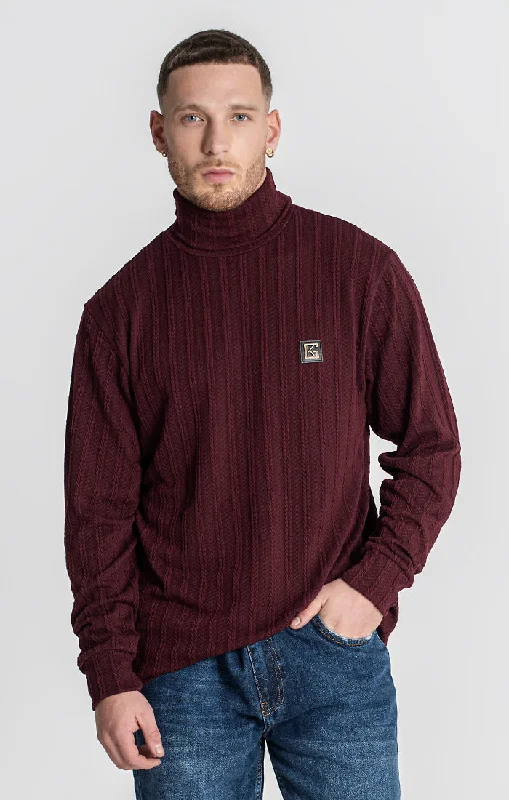 Gym-Ready Men's SportswearBurgundy Cosy Turtleneck