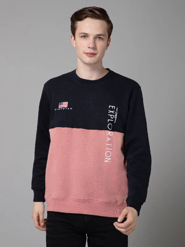 Cool and Lightweight Men's SportswearColor Blocked Dark Pink Full Sleeves Rounded Neck Regular Fit Casual Sweatshirt for Men