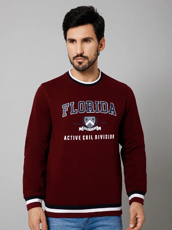 Elegant Men's SportswearPrinted Maroon Full Sleeves Round Neck Regular Fit Casual Sweatshirt For Men