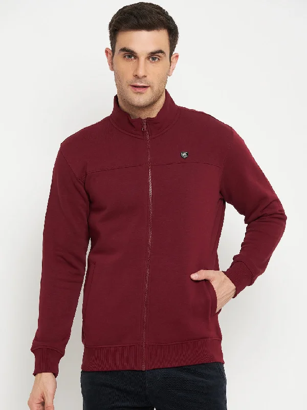 Sports-Inspired High-Performance Men's SportswearSolid Maroon Full Sleeves Mock Collar Regular Fit Casual Sweatshirt for Men