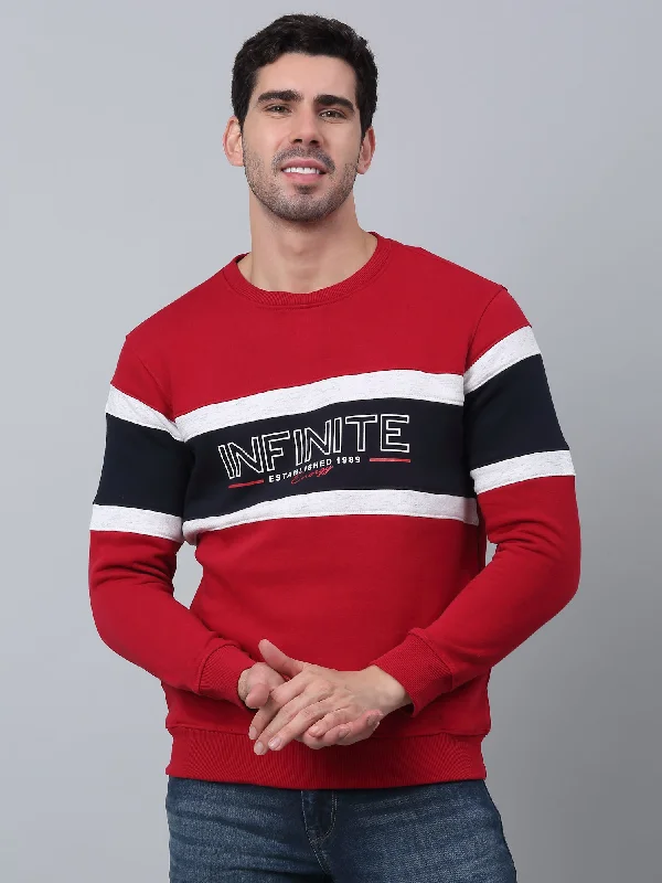 Relaxed-Fit Casual Men's SportswearTypographic Red Full Sleeves Round Neck Regular Fit Casual Sweatshirt For Men