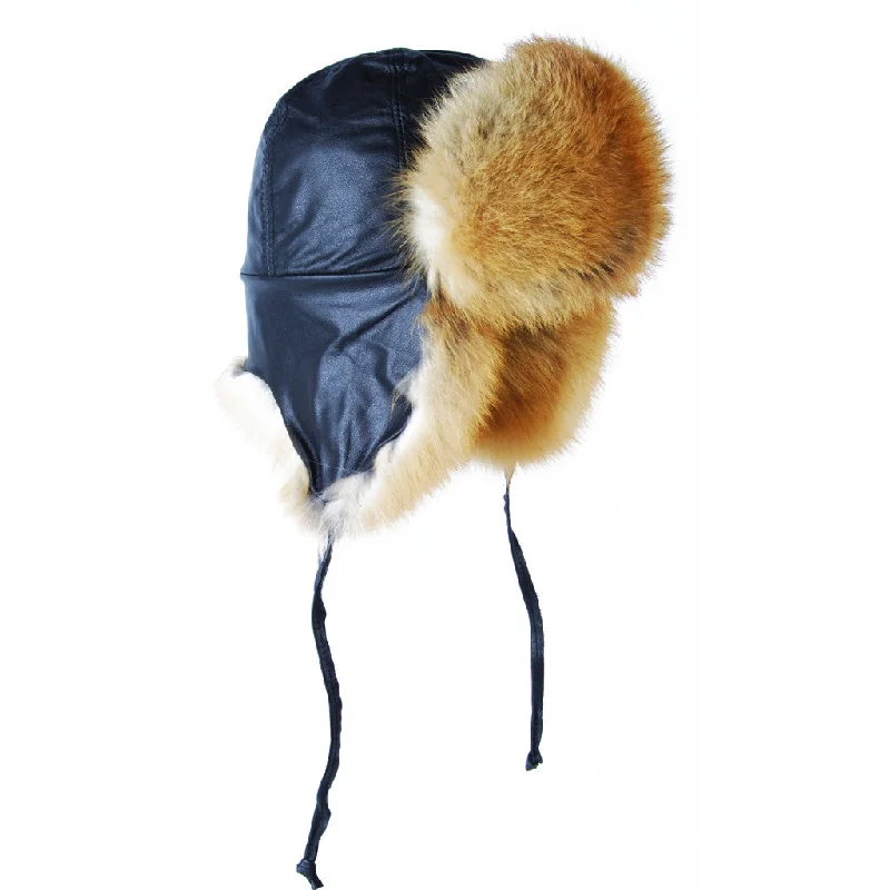 Red Fox Leather/Fur Aviator Hat