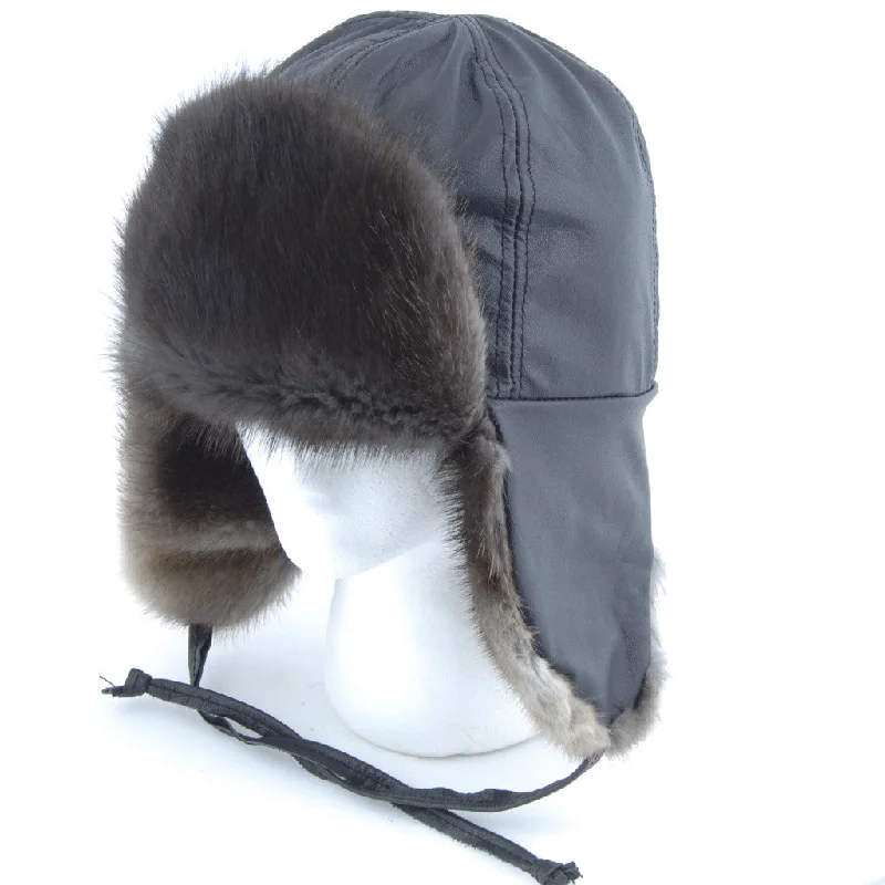 Natural Black Muskrat Aviator Fur Hat