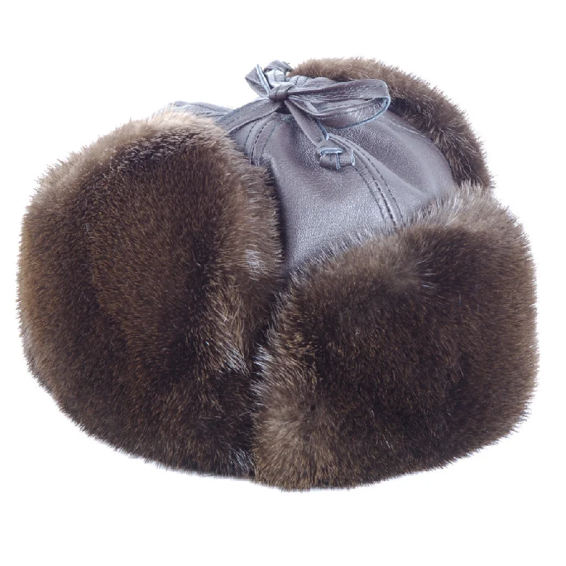 Otter Aviator Leather and Fur Hat