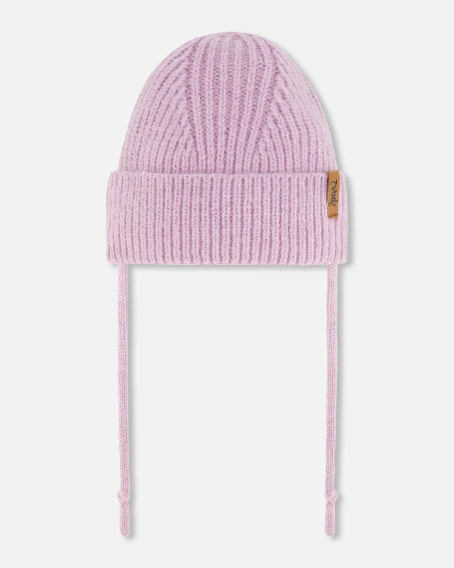 Mid-Season Knit Hat With Strings Lilac