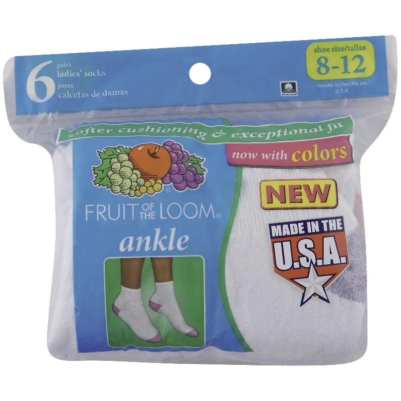 Fruit of the Loom Womens 6 Pack Ankle Socks