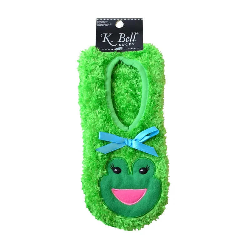 K. Bell Womens Green Frog Slipper Socks